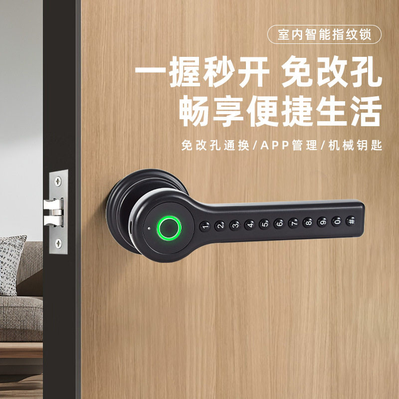 跨境把手球形锁智能密码指纹锁室内家用木门办公室公寓房间门锁