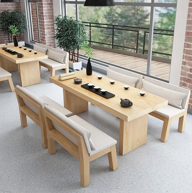 简约现代茶餐厅实木餐桌椅组合简约实木泡茶桌椅会客接待洽谈卡座