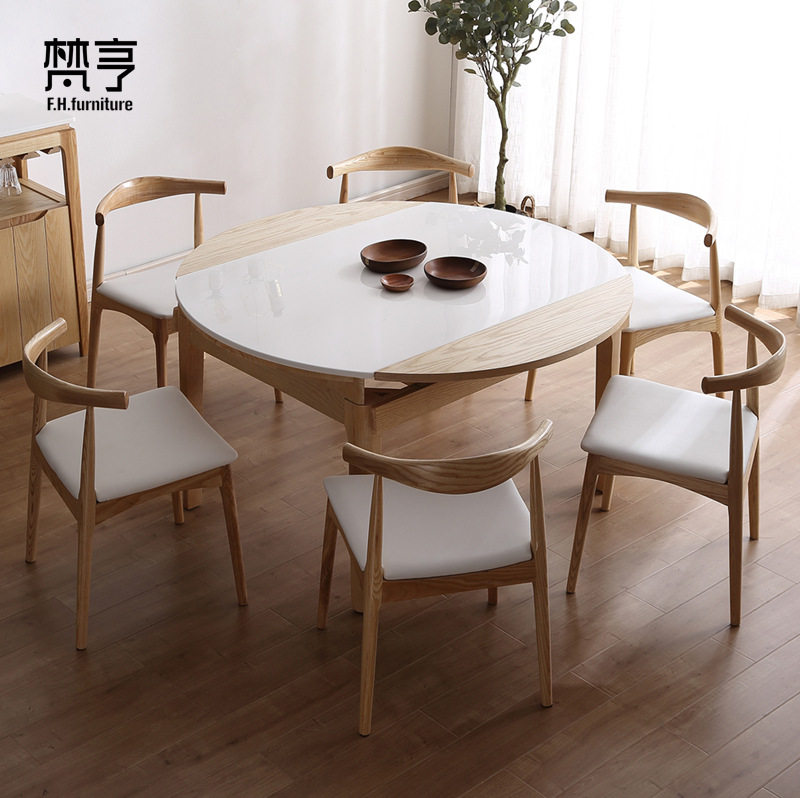 伸缩折叠大理石方圆两用餐桌椅