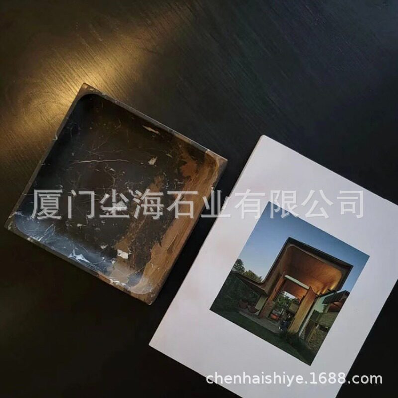 新中式天然大理石方形托盘摆件家居酒店首饰收纳桌面水果盘装饰品