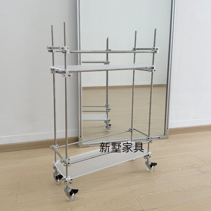 光轴亚克力花架不锈钢置物架可移动小推车沙发边几展示架花架花几