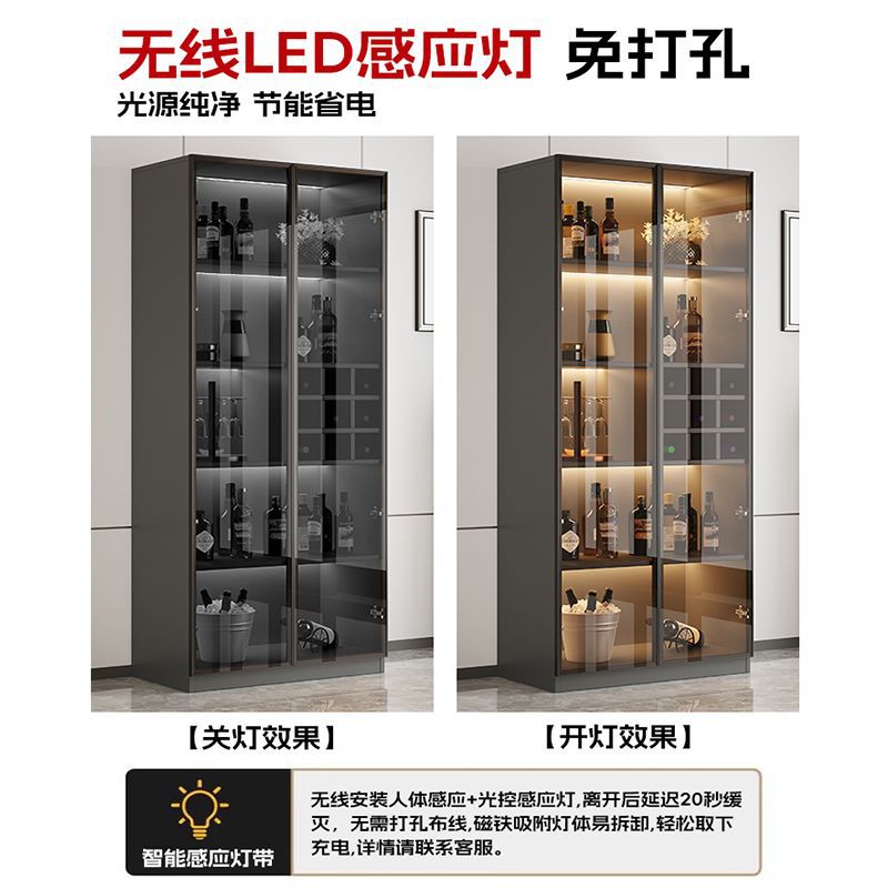 实木玻璃门轻奢酒柜现代一体简约靠墙客厅柜子高档家用储物柜餐边