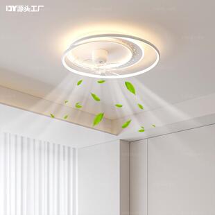 卧室风扇灯2025新款房间吸顶灯带风扇静音摇头智能语音主卧电扇灯