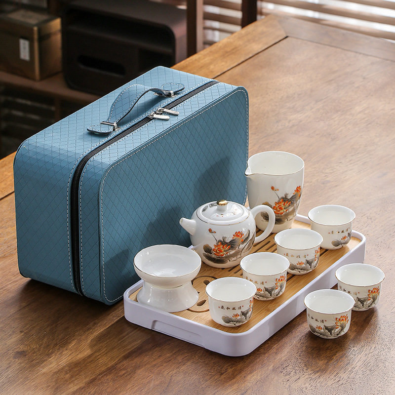 旅行茶具套装2024新款便携式收纳包羊脂玉户外露营泡茶壶茶杯茶盘