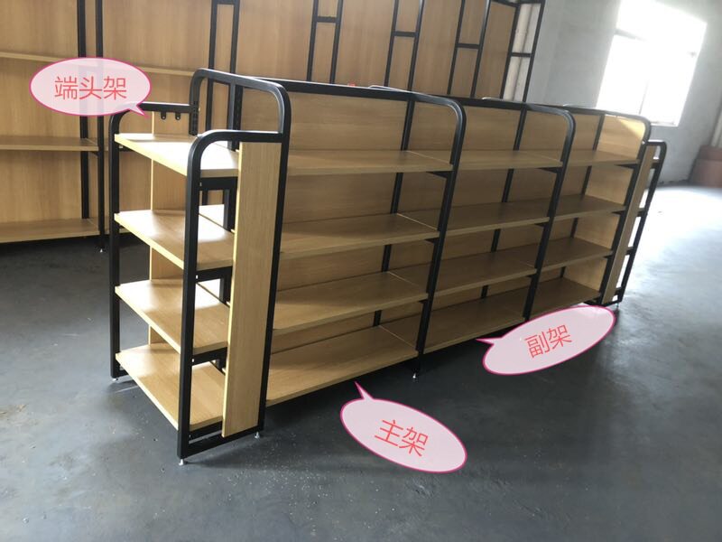 钢木货架25mm厚木板承重100kg双面便利店多层展示架加厚展示架