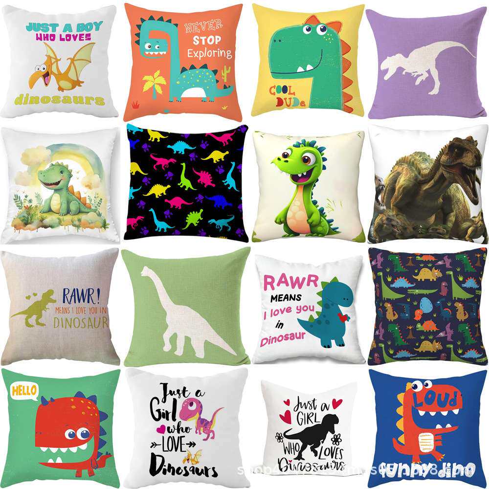 恐龙抱枕套恐龙亚麻布沙发客厅靠枕套枕头套家居新款亚马逊跨境厂