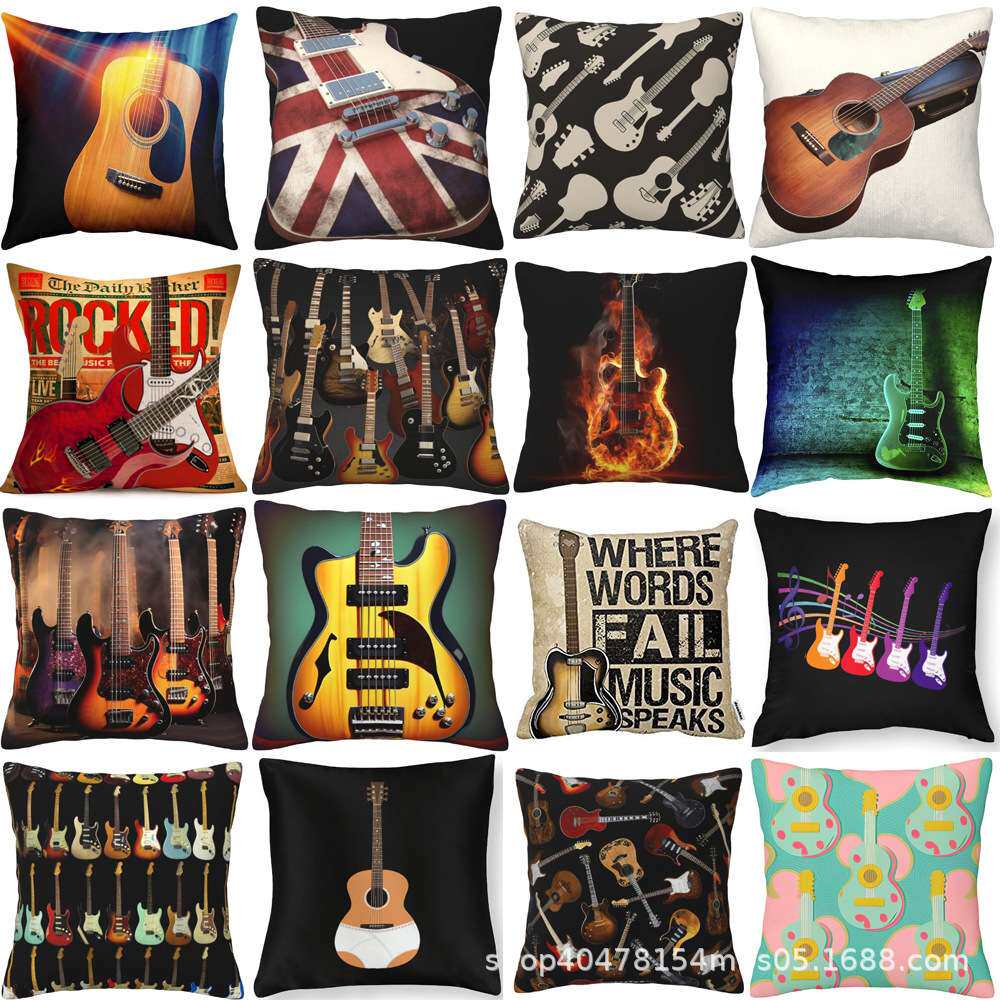 吉他抱枕套吉他沙发客厅亚麻布靠枕套枕头套家居新款亚马逊跨境厂