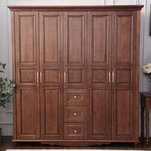 美式实木衣柜六门加顶双门推拉衣橱1.6米四门2m长五门储物柜收纳