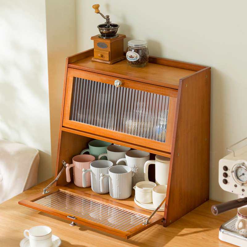 桌面收纳盒杯子收纳柜茶具展示柜子厨房水杯置物架楠竹餐具储物柜