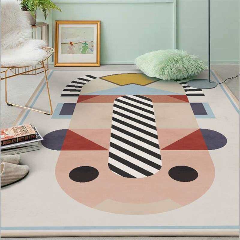 时尚现代简约ins几何多色方块条纹拼接厨房客厅卧室床边地毯地垫