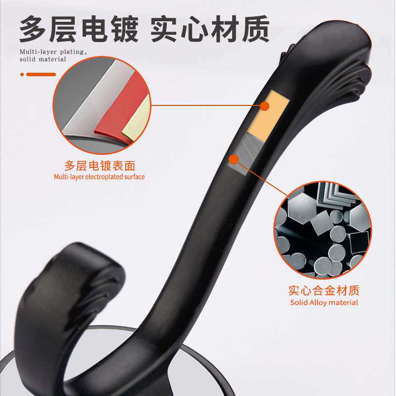 现代简约衣服挂钩衣柜黑色衣钩厨房浴室墙装单钩家具衣帽挂钩