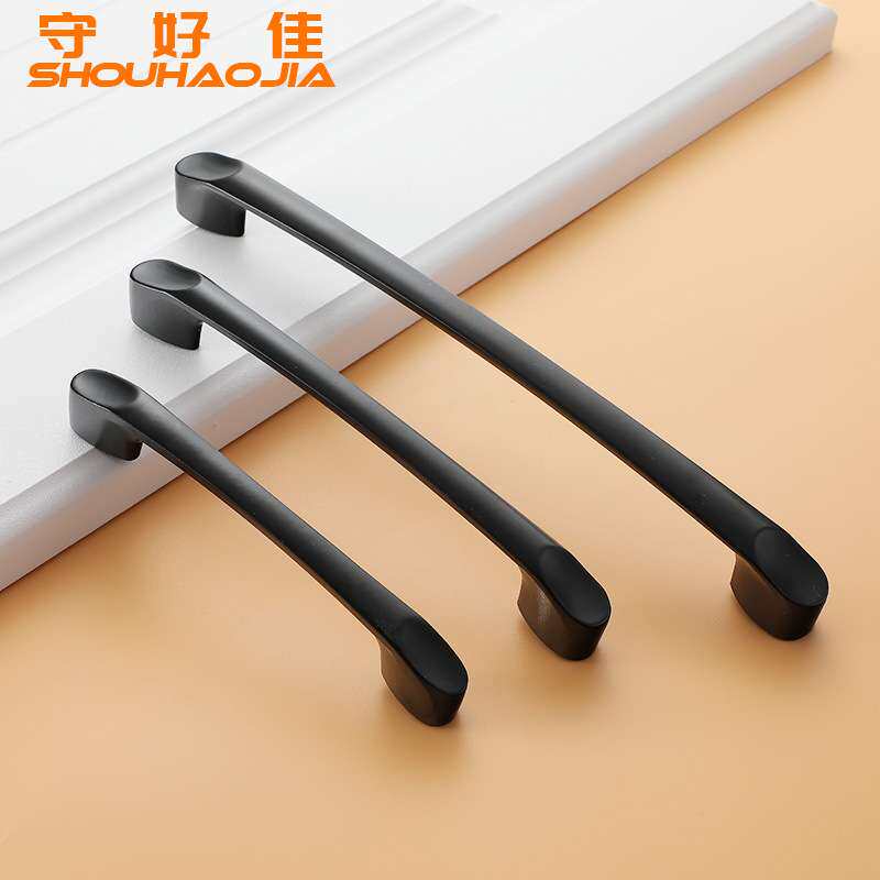 黑色铝合金橱柜拉手现代简约北欧家具衣柜手柄柜子柜门把手哑光黑