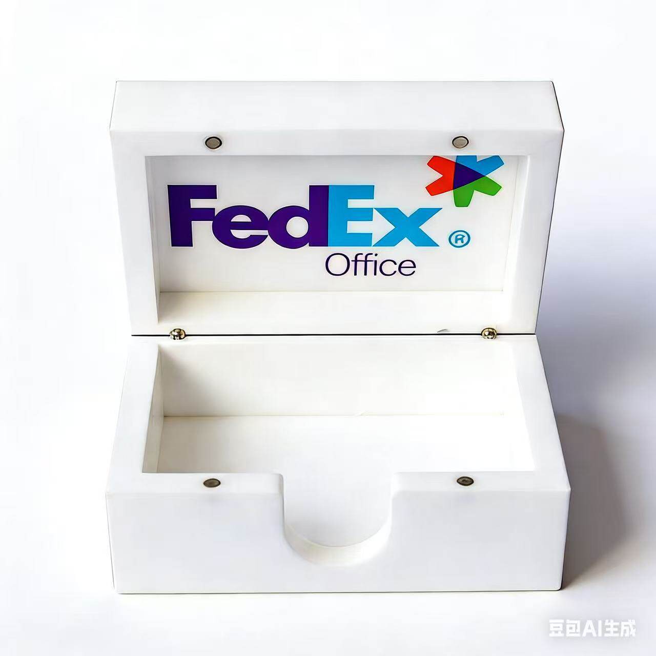 FedEx联邦快递亚克力盒 有机玻璃白色翻盖收纳盒 定作盒子