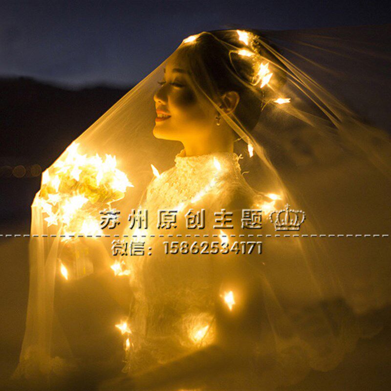 速发新款透明五具星灯串摄影拍照道角 室内室外夜景拍照道具 暖色