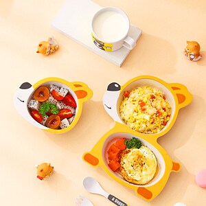速发小柴盘餐具儿辅餐盘分格密胺幼儿园家用宝宝吃饭童食分隔犬子