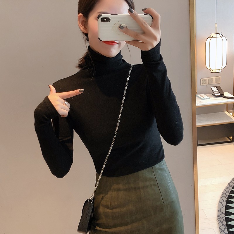 速发大码色领德绒保暖内搭打底衫秋冬2搭洋气百021年新款白高上衣