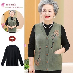 速发中老妈人秋冬马甲奶奶针织马夹年妈装毛衣外穿太心老背太开衫