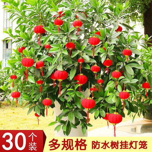 速发植绒装灯笼挂饰结婚中秋户外防水防晒盆年新景挂树上的红灯笼