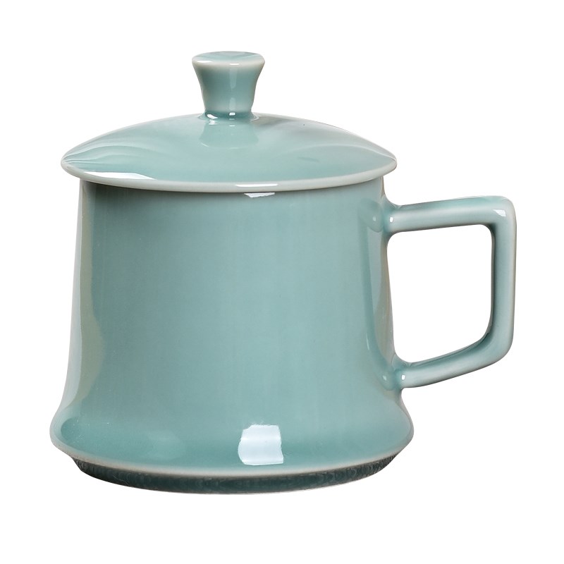 速发个瓷男士青人茶杯家用礼品中式陶杯带盖瓷子办公会议水杯