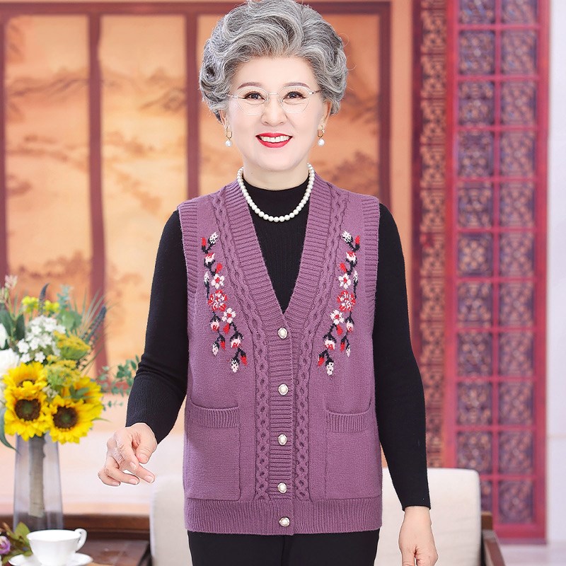 速发老衫人秋装马甲外套背奶装毛衣开年老太太老人衣服妈妈针织奶
