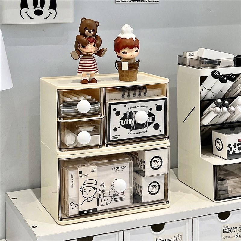 速发桌面学屉收纳盒抽生桌上文具置物架室筒办公笔亚克力防尘整理