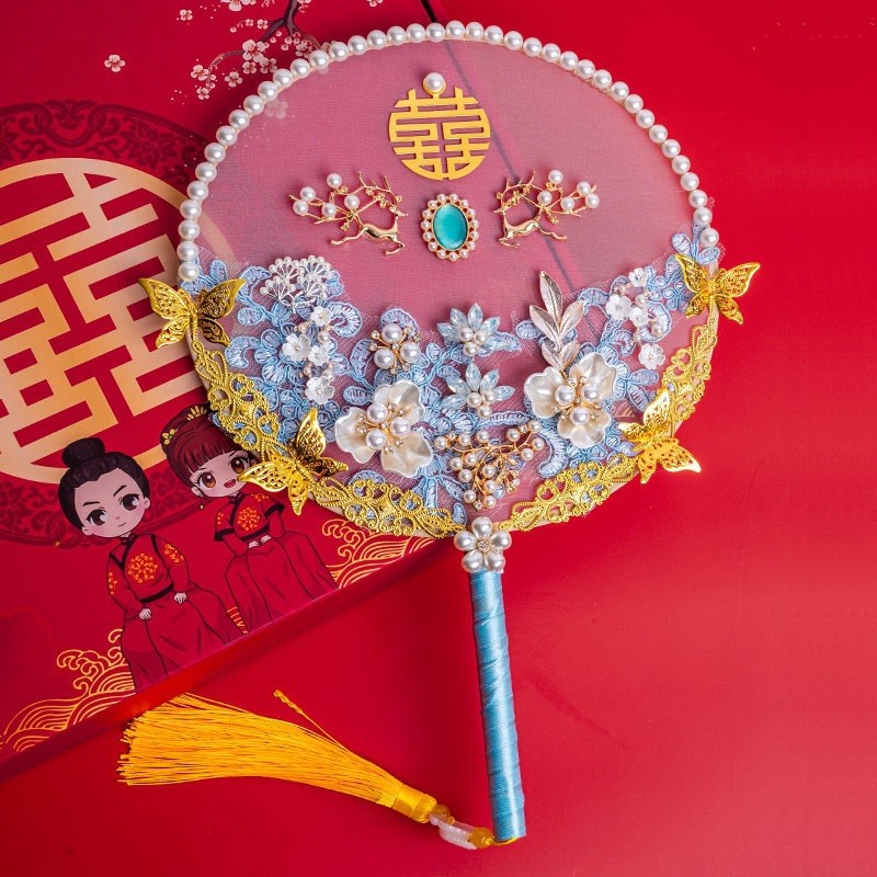 现货速发中式新娘团扇结婚礼古风喜扇子出嫁秀禾服伴娘手工材料包