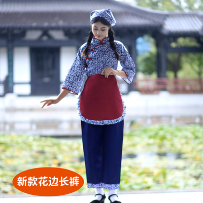 速发新款碎花村姑演出服装家采茶舞服村阿庆嫂农客大花衣服