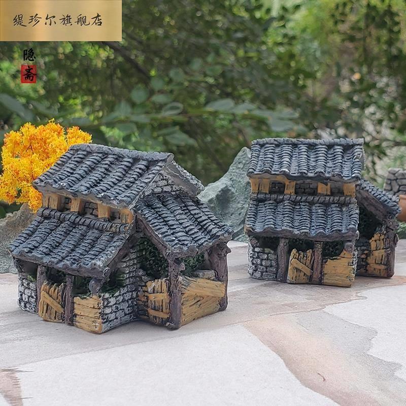 现货速发盆景小房子假山摆件微景观屋子苔藓装饰房屋树脂古建筑鱼