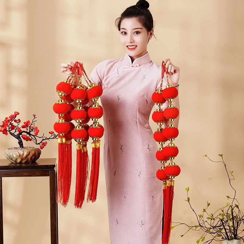 速发乔迁新居厅饰红色灯笼挂件入户门挂饰客置玄关背景墙布装用品