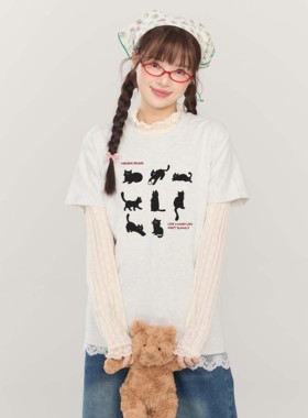 Gbiaior花灰色凉感索罗娜230g正肩短袖t恤女设计感情侣夏上衣tee