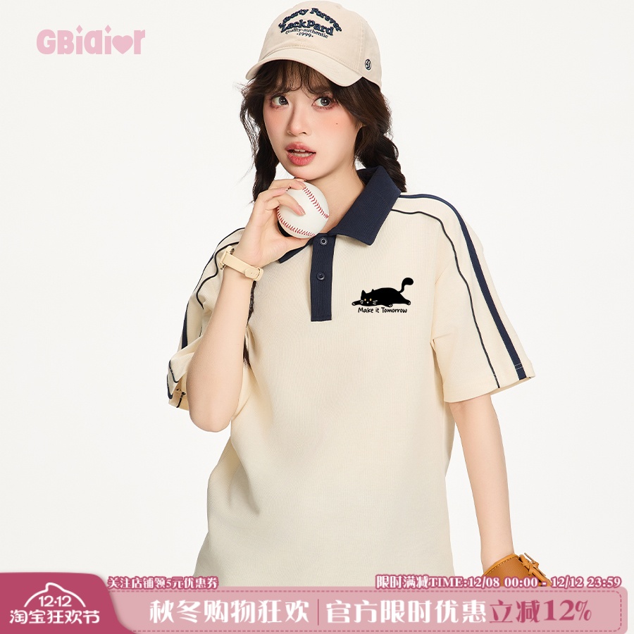 Gbiaior美式复古撞色polo