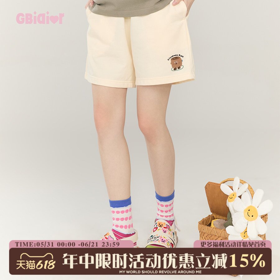 Gbiaior奶杏色休闲可爱手绘印花夏季新款五分裤裤子运动休闲短裤