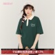 Gbiaior墨绿色翻领衫 polo短袖 t恤女微胖显瘦情侣宽松休闲圆领上衣