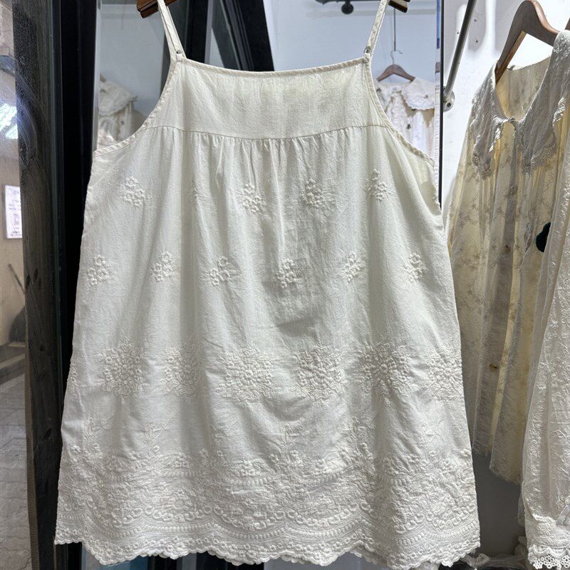 速发薄透甜美绣刺吊带上衣背心吊褶皱百搭内衬棉带