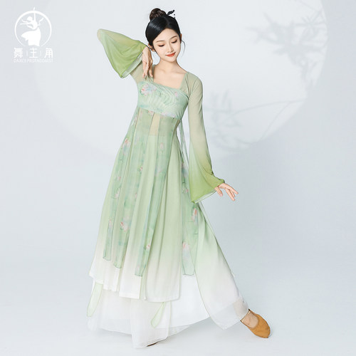 速发舞花角古典舞舞蹈服飘逸汉唐风荷主襦裙纱衣改良汉服纱衣演出