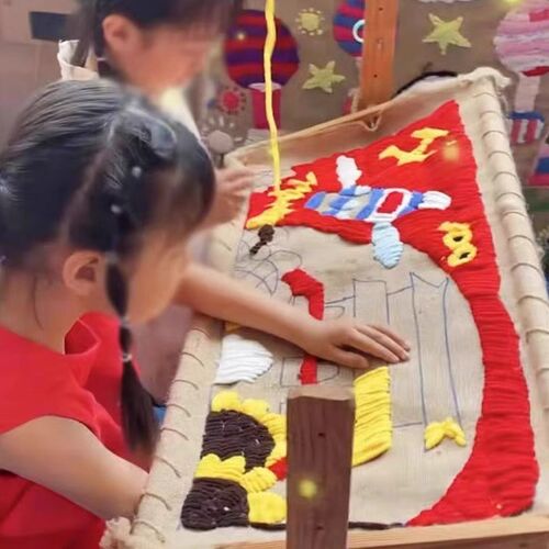 速发儿童编织刺绣彩课毛线手工色程幼儿园料子活动创意玩具材亲包