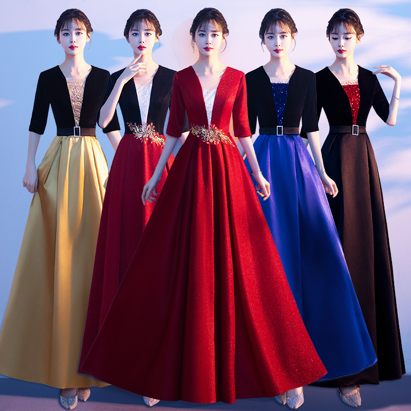 速发红歌大合唱团演出服长主朗裙表演服饰诵持人气质晚礼裙