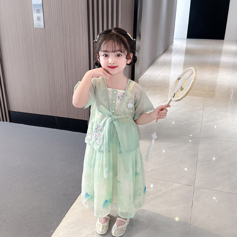女童汉服夏季2023儿童唐装玉兔中国风民族演出古筝超仙舞蹈古风裙