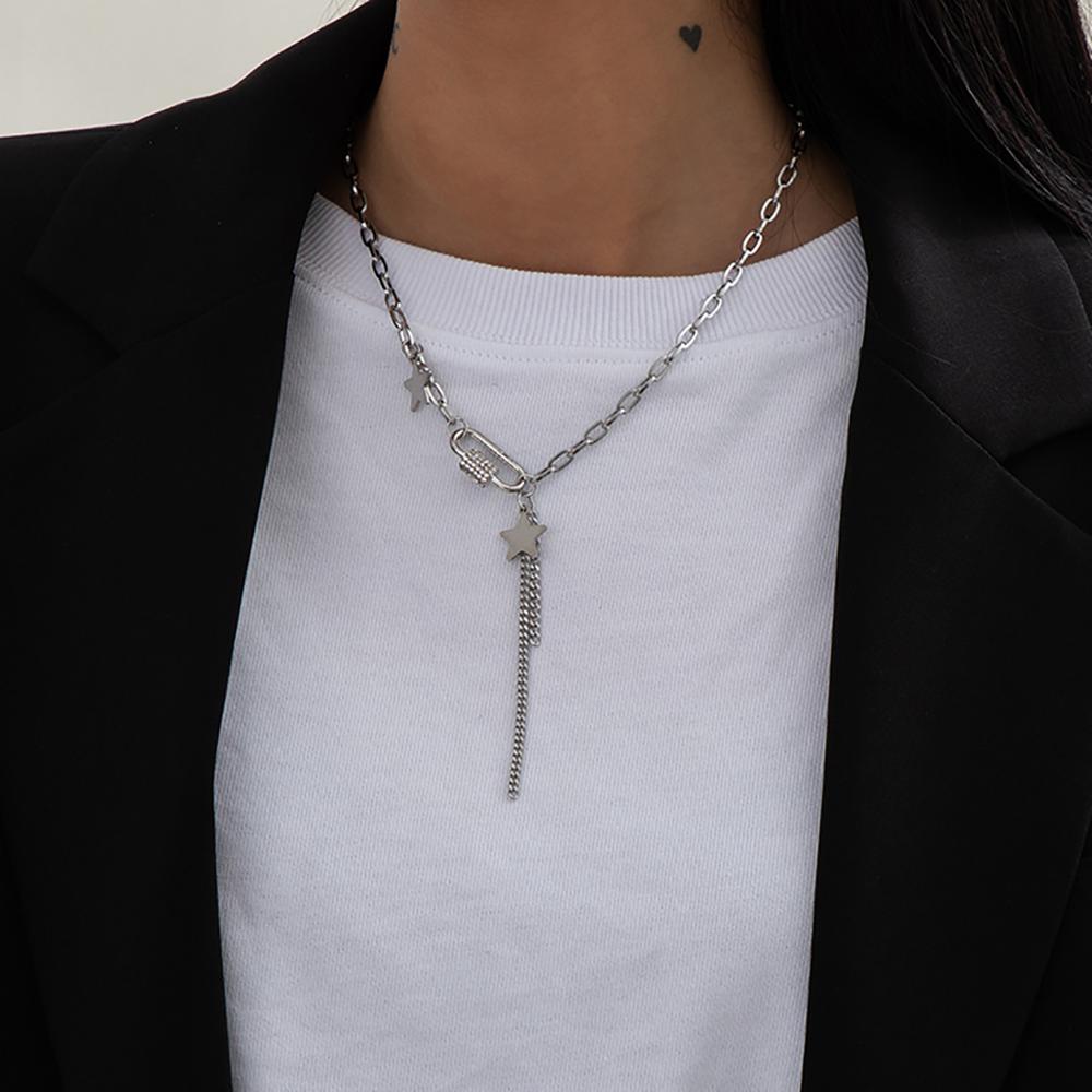SHIXIN Stainless Steel Chain With Stars/Tassel Pendants Neck