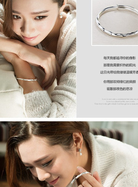 咖亿饰品 新品镀银手镯复古麻花女款时尚首饰简约手镯推拉款