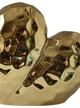 现代简约金银色陶瓷几何爱心抽象摆件客厅家居氛围感艺术软装饰品