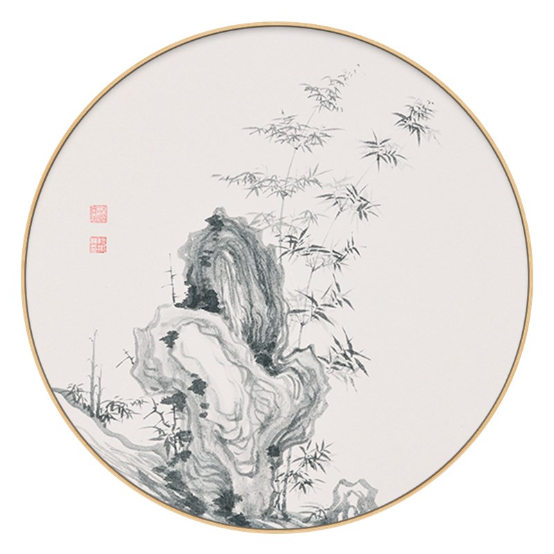 国画水墨画竹子圆形装饰画中式客厅书房复古禅意中国风墙玄关挂画图片