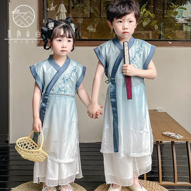 儿童宋制汉服女童国学古筝舞蹈民族演出服中国风夏季男童唐装古装