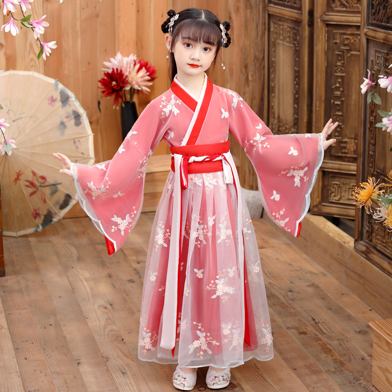 汉服女童连衣裙超仙儿童古装中国风小女孩古风裙子长袖古筝春夏款