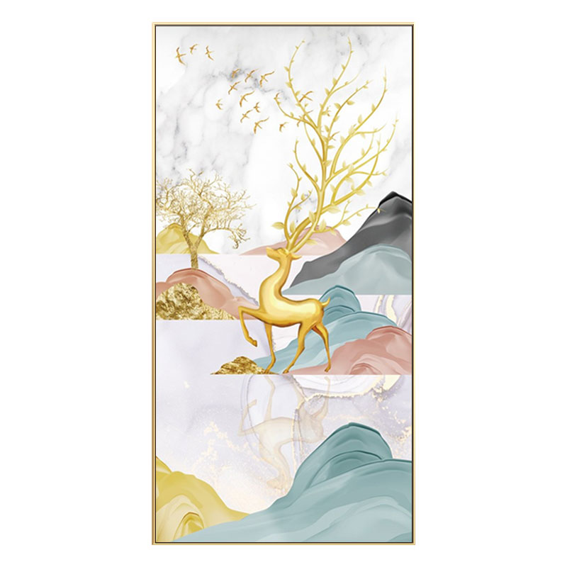 入户玄关过道走廊挂画现代简约装饰画北欧竖版轻奢金色麋鹿画图片