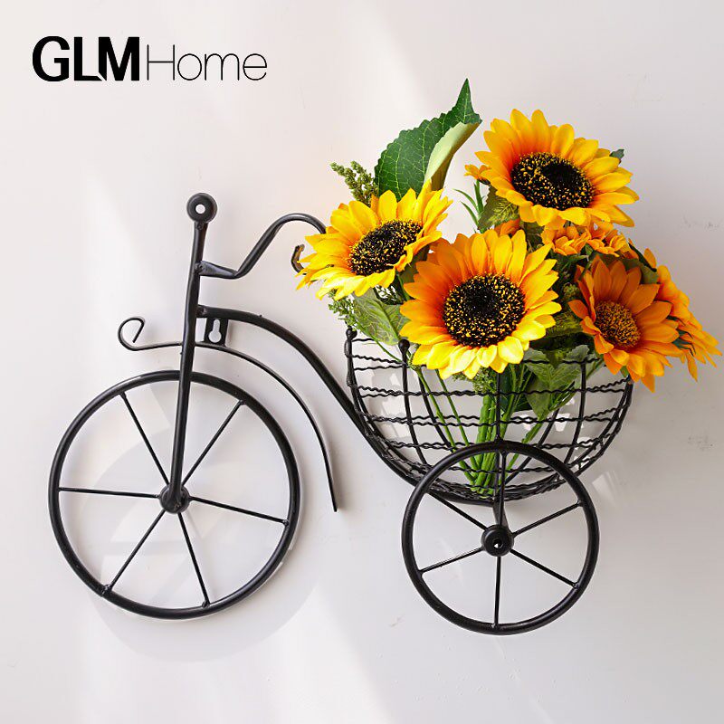 极速北欧田园风铁艺自行车花篮壁挂墙饰客厅墙壁挂饰餐厅墙面装饰