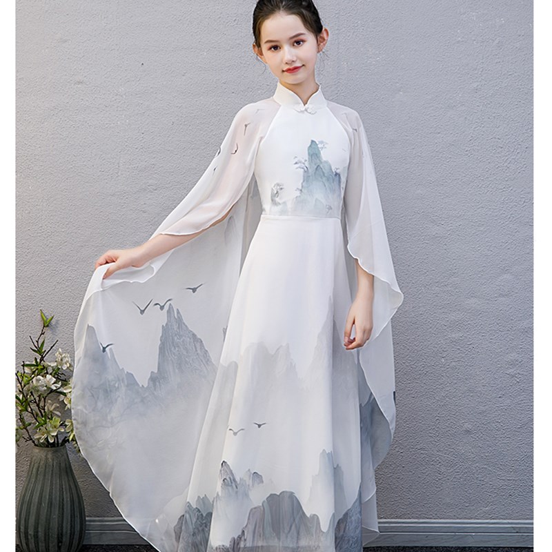 女童古筝演出服装儿童合唱中国风民乐演奏比赛艺考表演礼服夏大童