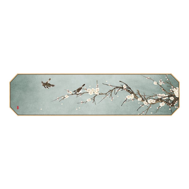 新中式卧室装饰画八边形客厅壁画淡雅温馨日式主卧花鸟床头墙挂画图片