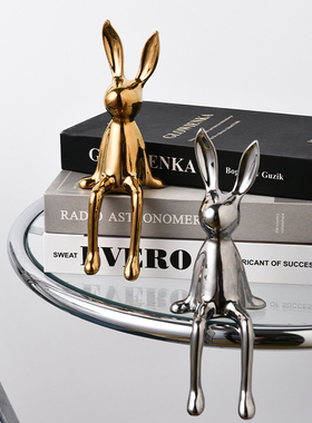 现代轻奢酒柜电视柜兔子摆件创意客厅玄关柜可爱长耳兔桌面装饰品