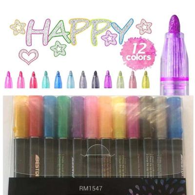 8/12 Pcs Double Line Outline Metallic Marker Pens Color Graf